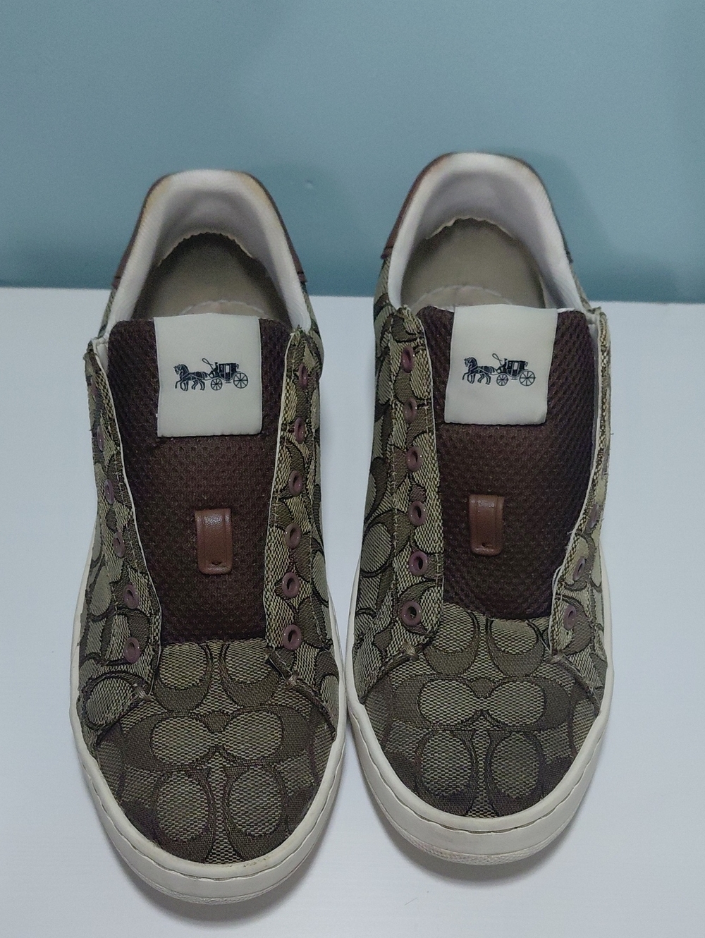 Coach Men's Olive/Brown Signature Slip-On Sneakers